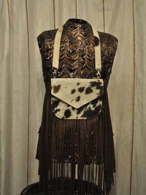 Brindle Cowhide Fringe Shoulder Bag – Handmade Western Boho Purse
